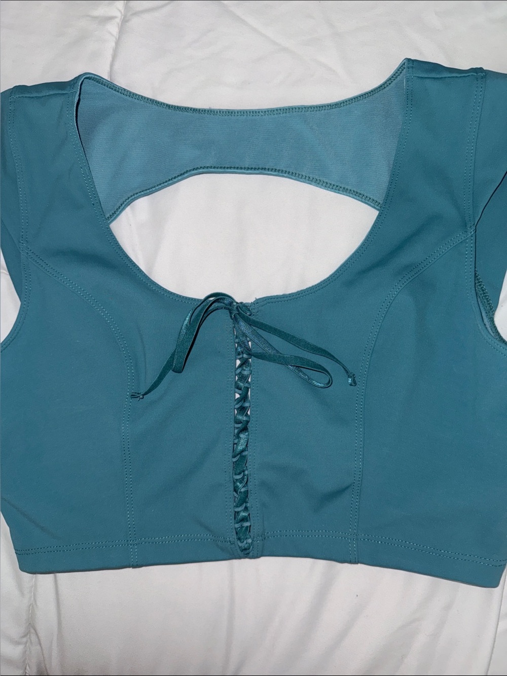 FP Movement by Free People Teal Lace-Up Crop Top